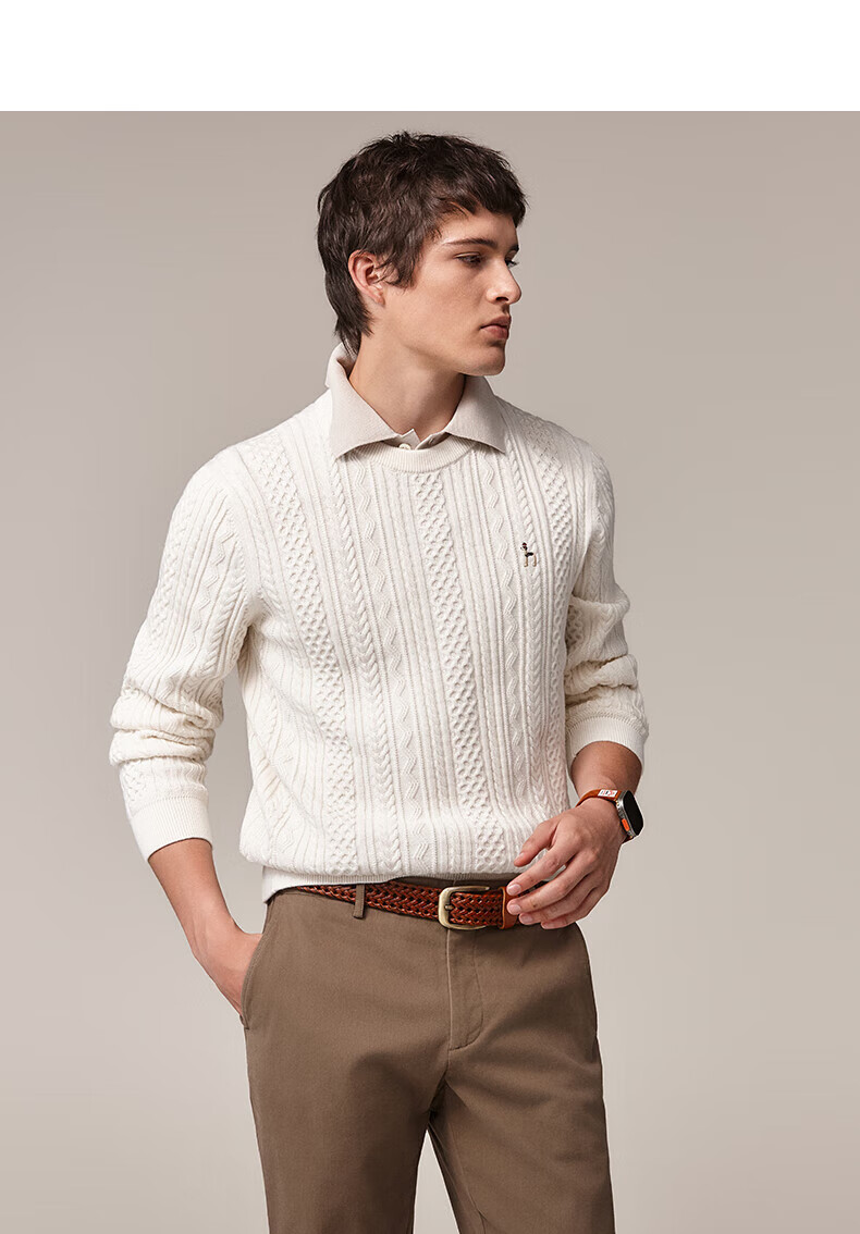 HAZZYS Men's Autumn Winter Casual Cable Knit Crew Neck Cotton/Wool Blend Sweater ABYZD0CCX30 11