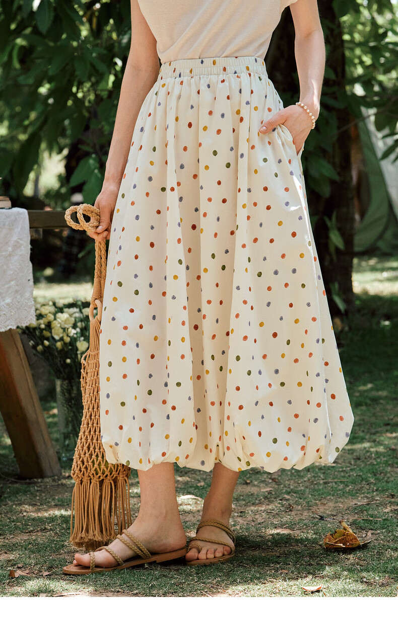 Olrain Polka Dot Peplum Skirt Elastic Waist Summer Women's Skirt Polka Dot L 15