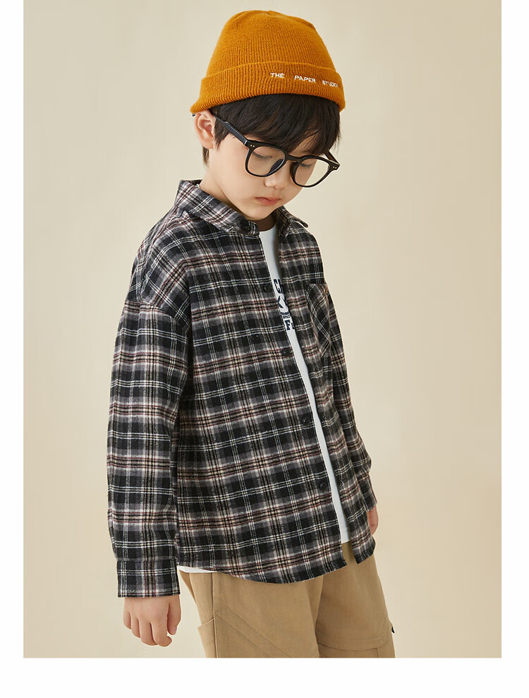 Duoduojia [Color-Block Small Check Pattern Brushed Shirt] Boys Versatile Shirt Spring And Autumn 2026 Children's Casual Long-Sleeve Jacket 12