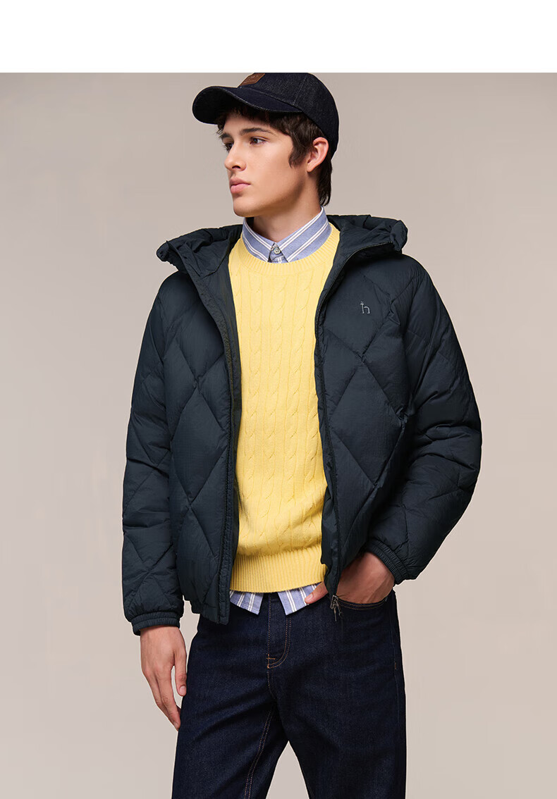 HAZZYS Men's Winter Goose Down Hooded Quilted Short Thick Jacket ASFZU0CDX07 11