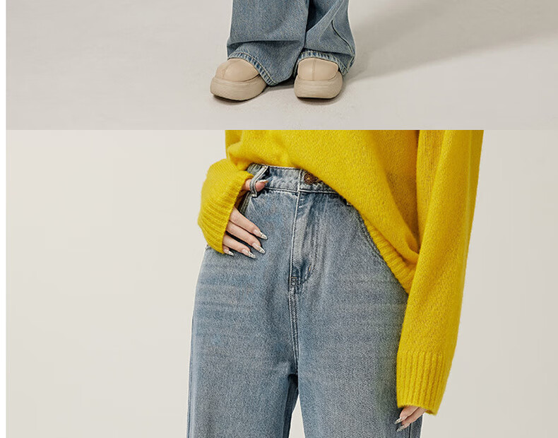 MEIYANG Spring Festival Denim Jeans, High-Waisted Straight Wide-Leg Floor-Length Pants [60 Series in Stock], Washed Blue, XL 23