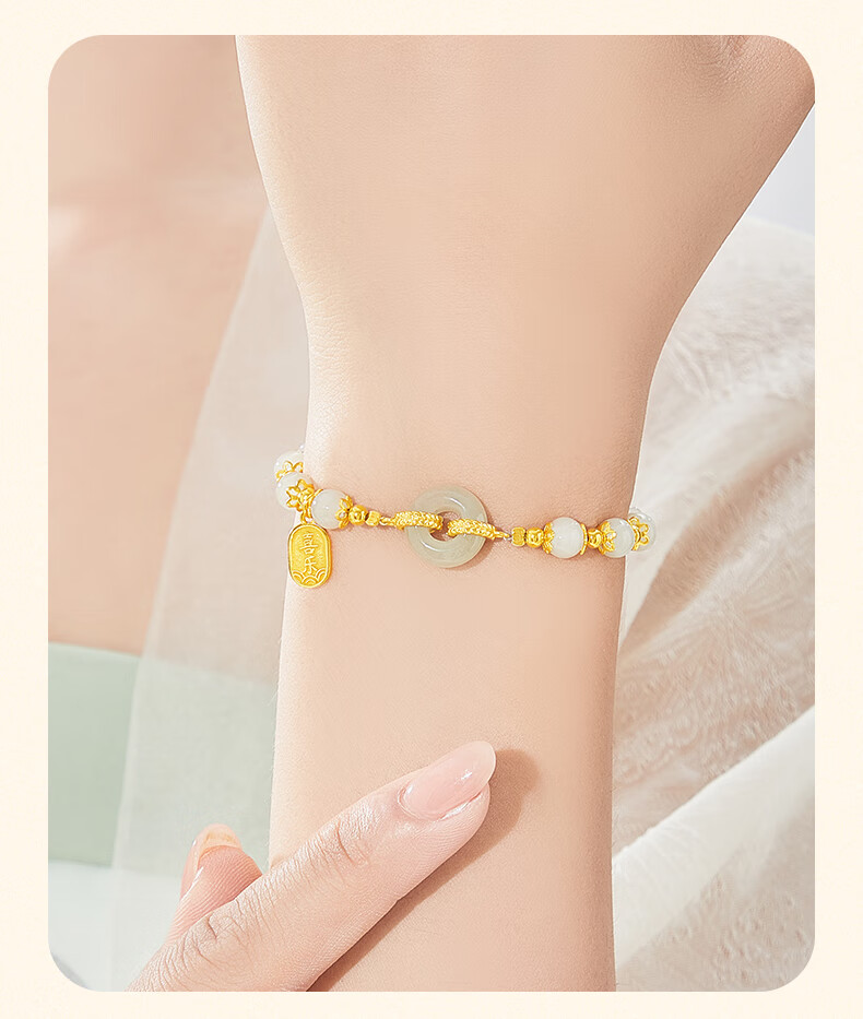 Lao Feng Xiang Bamboo You Peace Silver Bracelet Women's Hetian Jade Peace Buckle Bracelet Birthday Anniversary Gift for Wife and Mom 9