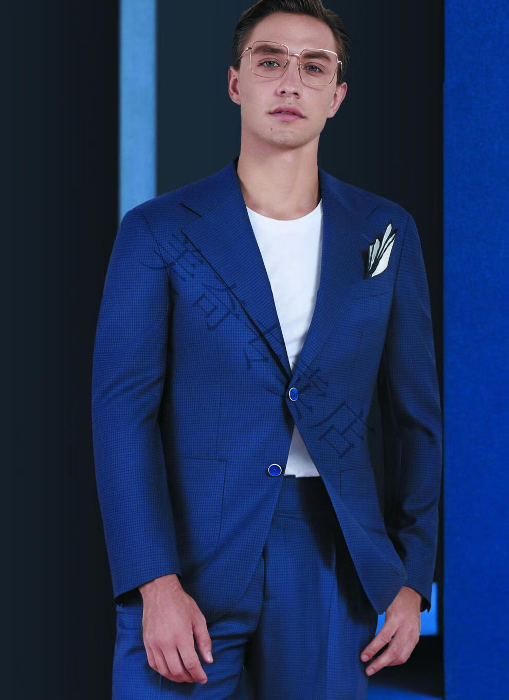 金盾西服男自营高端男士装男新郎装套装男休闲服定制量身定做鸟眼结婚