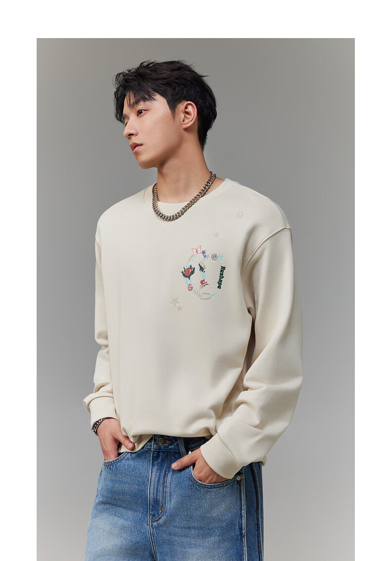 CABBEEN [365G Fish Scale Fabric] Men's Sweatshirt with LOGO Single C Combination Floral Design Winter Long-Sleeve Sweatshirt 7