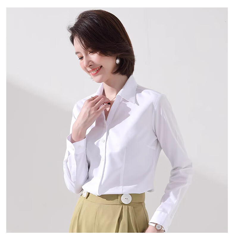 Romon Slim Fit Simple Summer Women's Shirt Casual Breathable Solid Color Short Sleeve White M 28