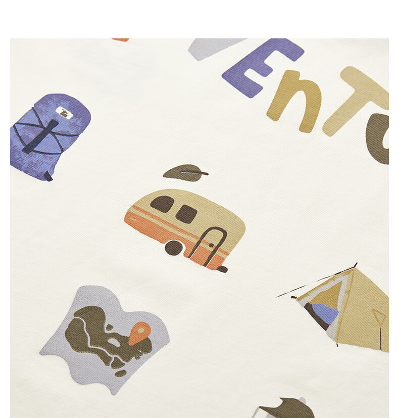 MQD Boys' Spring and Autumn Outdoor Camping Hiking Long Sleeve Colorblock Cartoon Skin-friendly T-Shirt Off-White 150 3