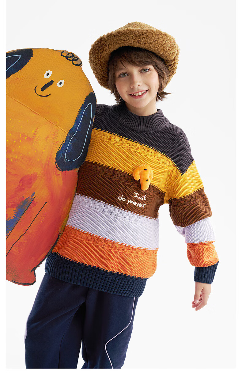 MQD Boys Sweater Knitwear 2025 Winter New Thickened Warm Half Turtleneck Striped Top for Kids 2