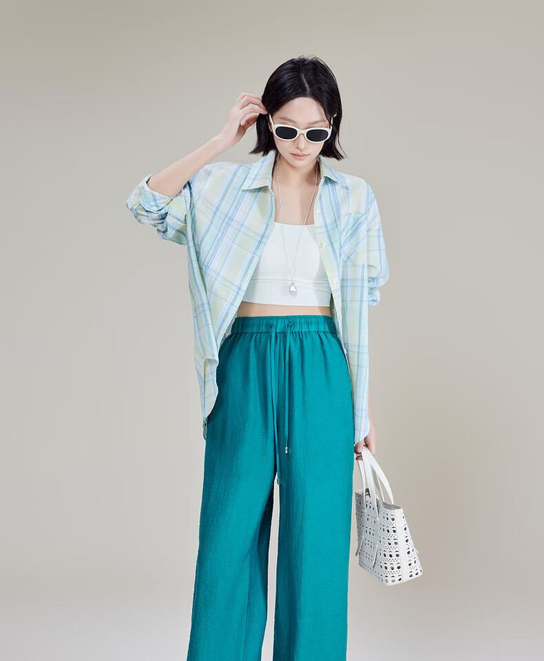 MEIYANG Blue Water Bay Casual Pants, Blue-Green (Regular Version), Size S 20