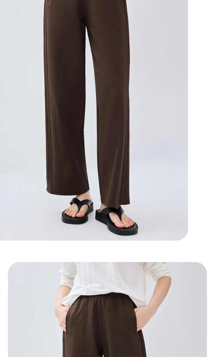 Giordano Women's Cotton Side Bone Pleated Wide-Leg Pants with Elastic Waist, Knitted Casual Sports Trousers 05415455 16