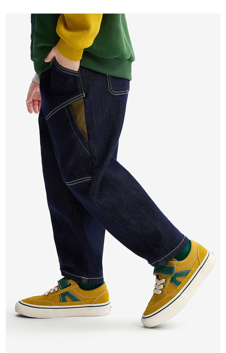 MQD [Color-Fast] Boys' Jeans, Spring And Autumn Style, Children's Dad Pants, Dark Denim Blue, Size 150 7