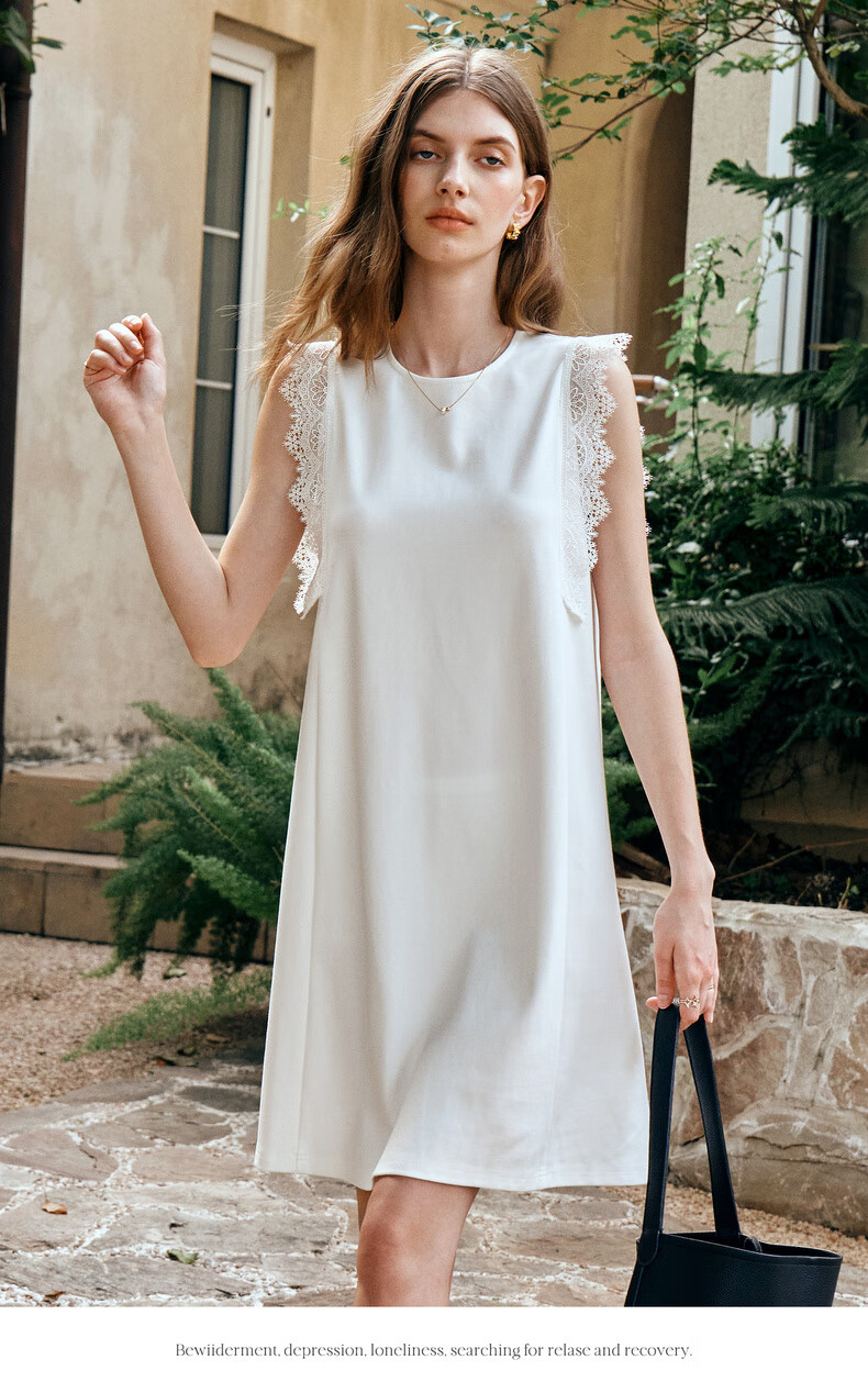 Olrain European Style Simple Elegant White Straight Dress Women Summer Mid-Length White M 13