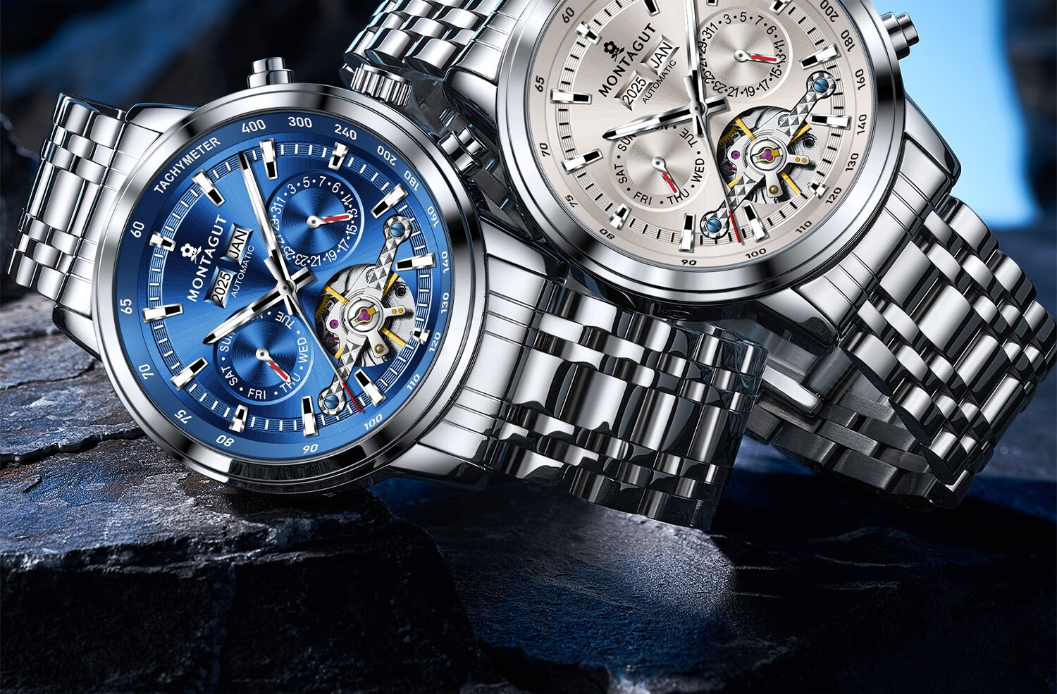 MONTAGUT Men's Skeleton Automatic Mechanical Watch Business Casual Multifunctional Men's Watch Spring Festival Gift 20
