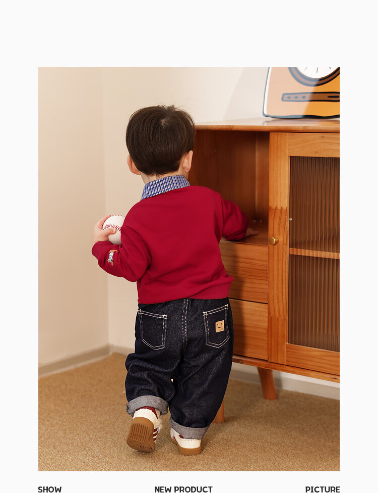 LUSON Xiao O Ba Baby Boy Spring And Autumn Sweatshirt Pullover, Red Faux Two-Piece Stylish Design, New Style for Autumn 2025, Infant Clothing 10