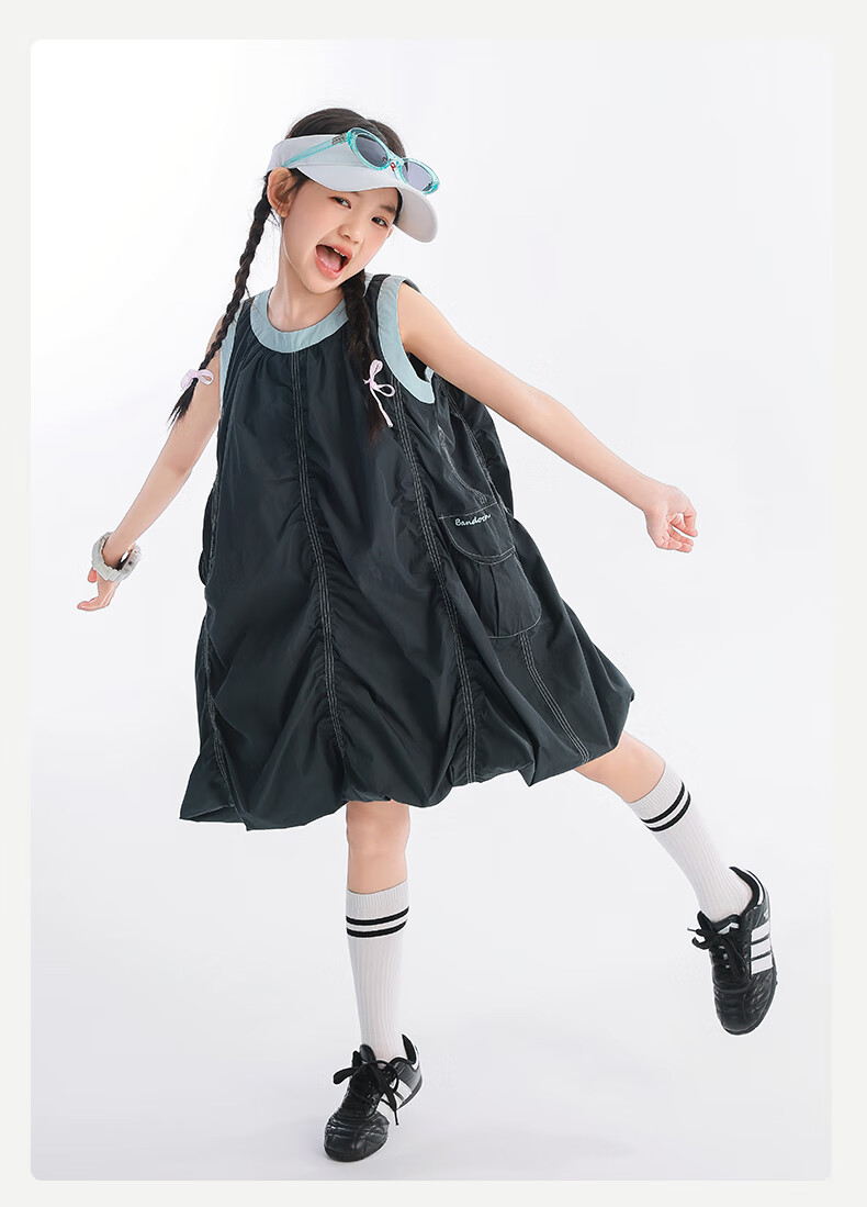 BANDOCIN Girls' Summer Pleated Dress, Lightweight And Breathable, for Older Children, 2026 New Style, Cloud Purple, Size 130 13