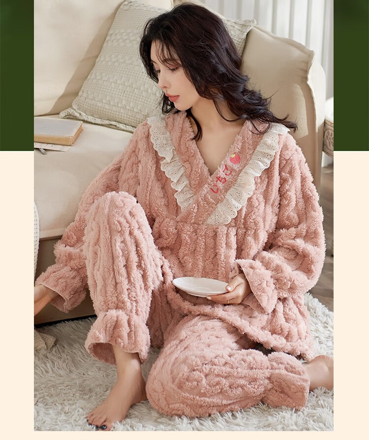 南极人珊瑚绒睡衣女冬季女款 法兰绒 加绒加厚女士冬天娇俏家居服秋冬