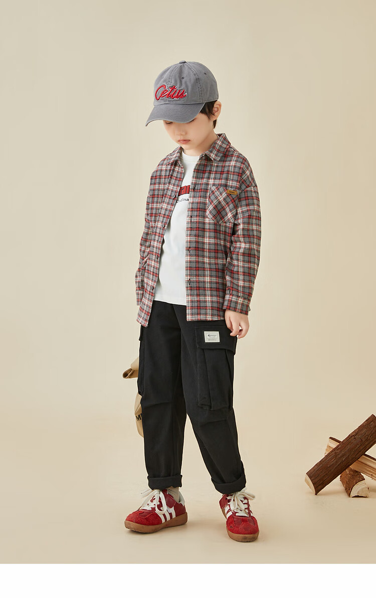 Duoduojia [Color-Block Small Check Pattern Brushed Shirt] Boys Versatile Shirt Spring And Autumn 2026 Children's Casual Long-Sleeve Jacket 27