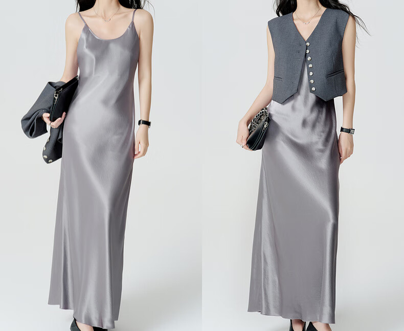 MEIYANG Waltz Dress, Elegant Beauty Acetate Spaghetti Strap Dress, Pearl Gray Extended Version, XL 20