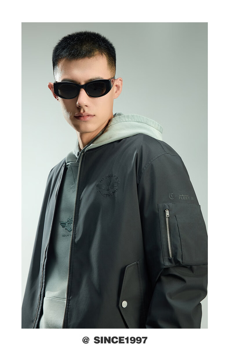 CABBEEN Men's Baseball Collar Jacket with Polyester Suede Twill (Triple Protection), 3D Embroidery and Printed Long Sleeves 3