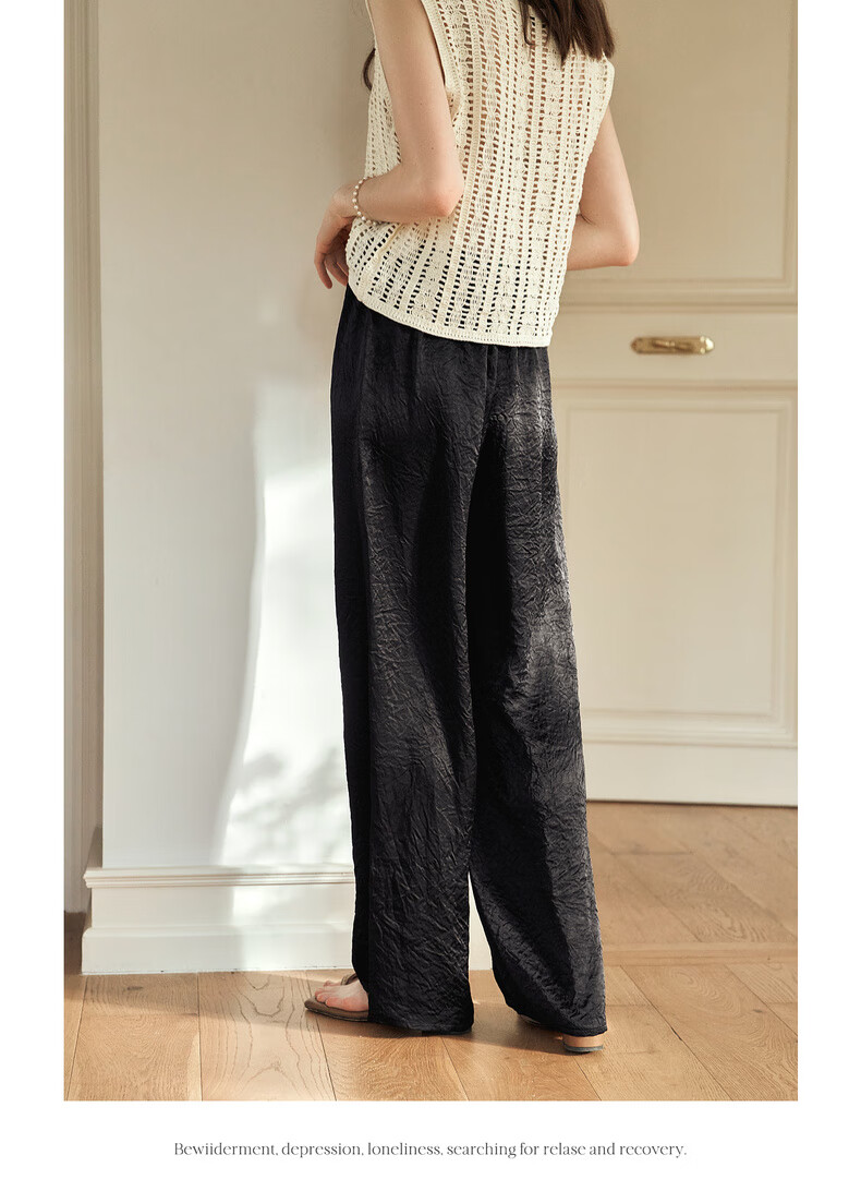 Olrain Eurier Beaded Lazy Vacation Straight-Leg Pants Women's Summer Loose Slim High-Waist Trousers Apricot XL 17