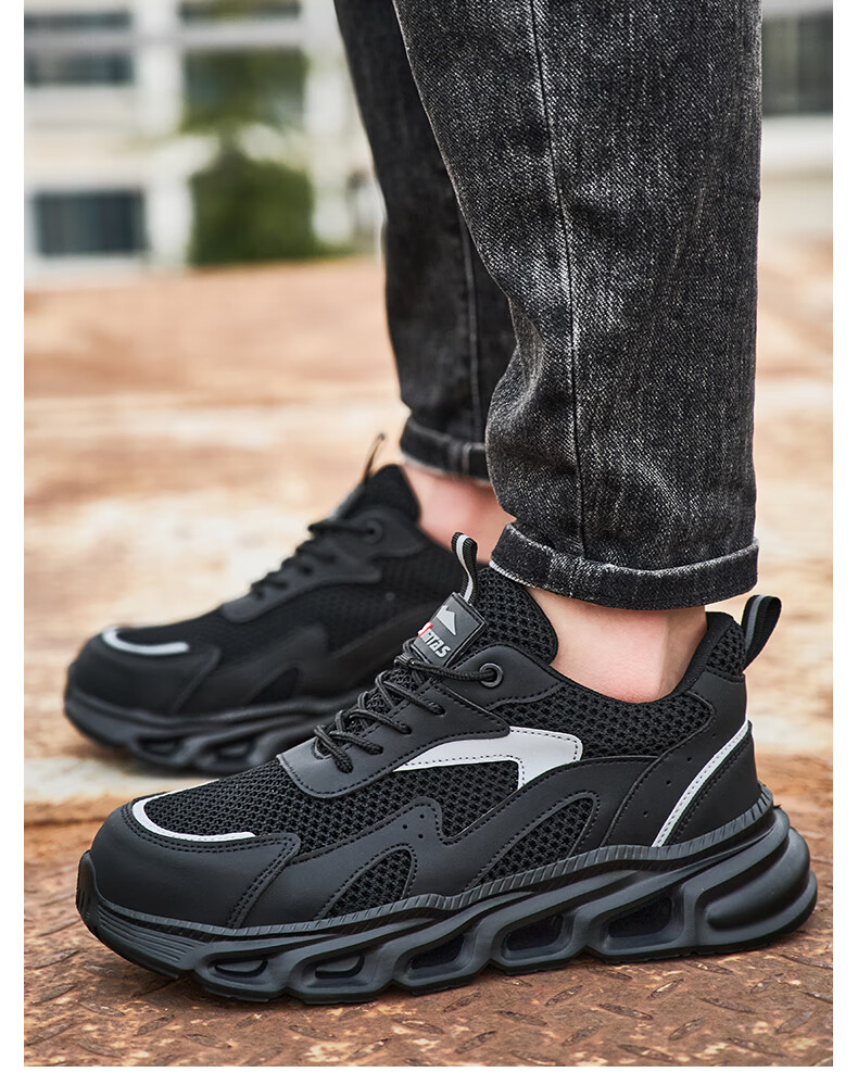 SONTAS Men's Safety Shoes Anti-Smash Anti-Puncture Summer Breathable Steel Plate Steel Toe Ultra-Light Work Construction Insulated Lightweight Black All-Season [Anti-Smash Anti-Puncture] Size 39 20