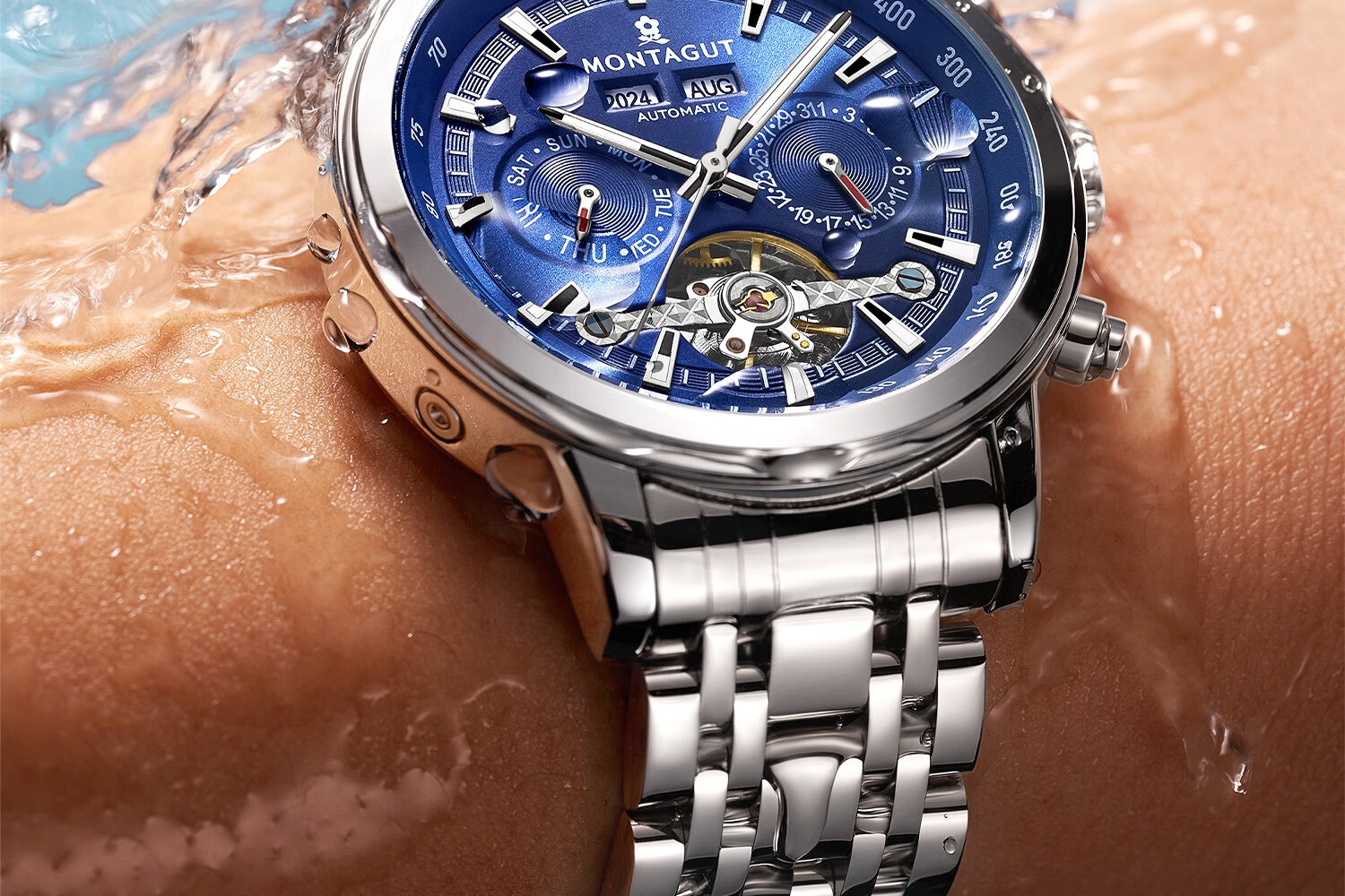 MONTAGUT Men's Skeleton Automatic Mechanical Watch Business Casual Multifunctional Men's Watch Spring Festival Gift 17