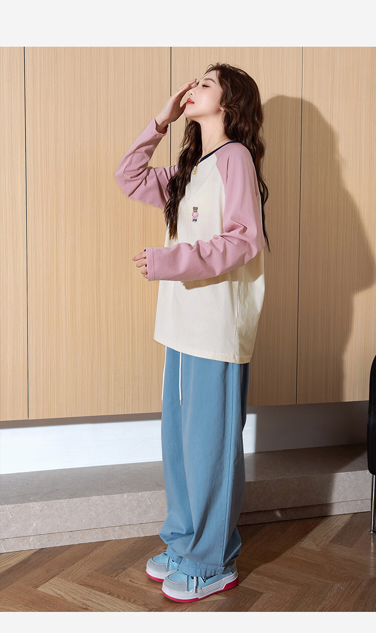 TonLion 2026 Autumn And Winter Long-Sleeve T-Shirt for Women, Round Neck, Raglan Sleeves, Left Chest Lettering, Suitable for Outer Wear 9