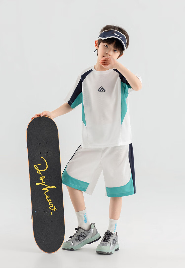 Duoduojia Boys' Trendy Summer Sportswear Set, 2026 New Style Children's Breathable Running T-Shirt And Shorts Two-Piece Suit 19