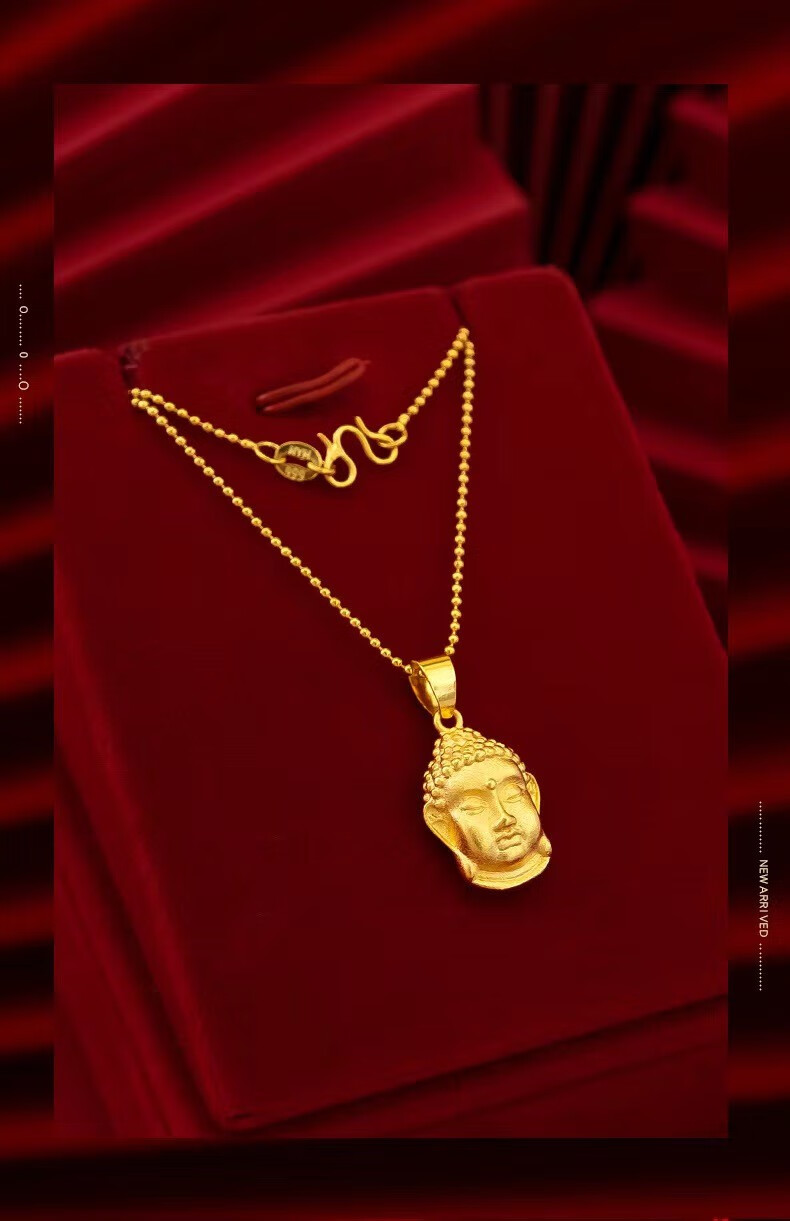 项链女士转运珠保平安实心仿真黄金吊坠首饰 小佛头 转运珠项链【图片