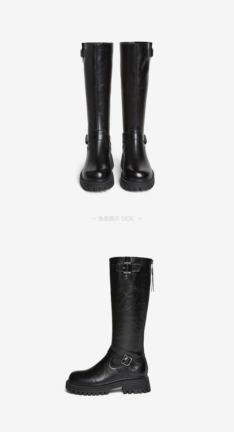 BASTO 25 Winter Knight Boots Street Trend Commuter Chunky Heel Women's Long Boots F2032DG5 Black Size 38 4
