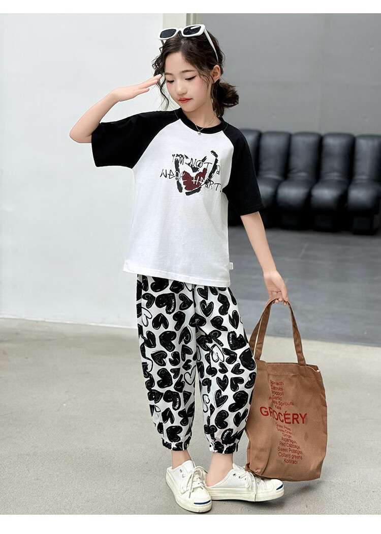 Mumuwu Girls' Summer Outfit, 2026 New Stylish Two-Piece Set for Older Children, Short-Sleeved Thin Summer Clothing for Kids 4