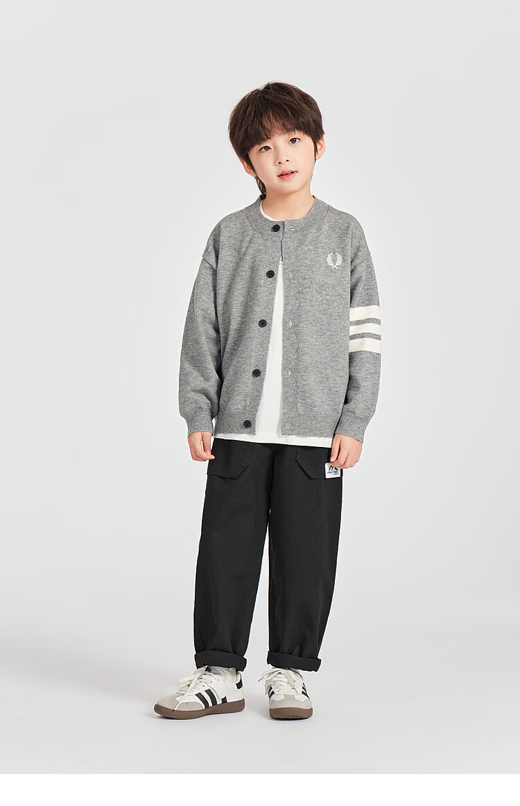 Duoduo Home Boys' Cardigan Sweater New Year Knit Jacket Spring Crew Neck School Style Versatile Top for Older Kids 14