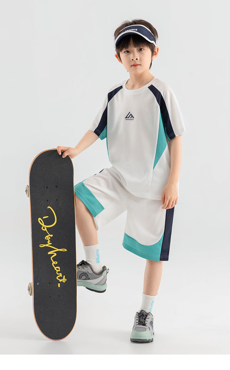 Duoduojia Boys' Trendy Summer Sportswear Set, 2026 New Style Children's Breathable Running T-Shirt And Shorts Two-Piece Suit 23