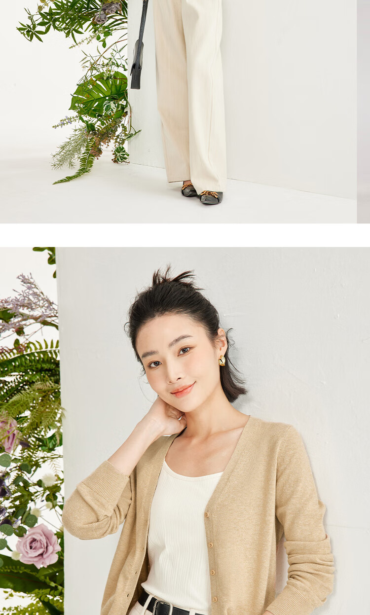 Giordano Knitted Cardigan for Women, Pure Cotton V-Neck Sweater, Women's Outerwear, Solid Color Jacket 05350649 15