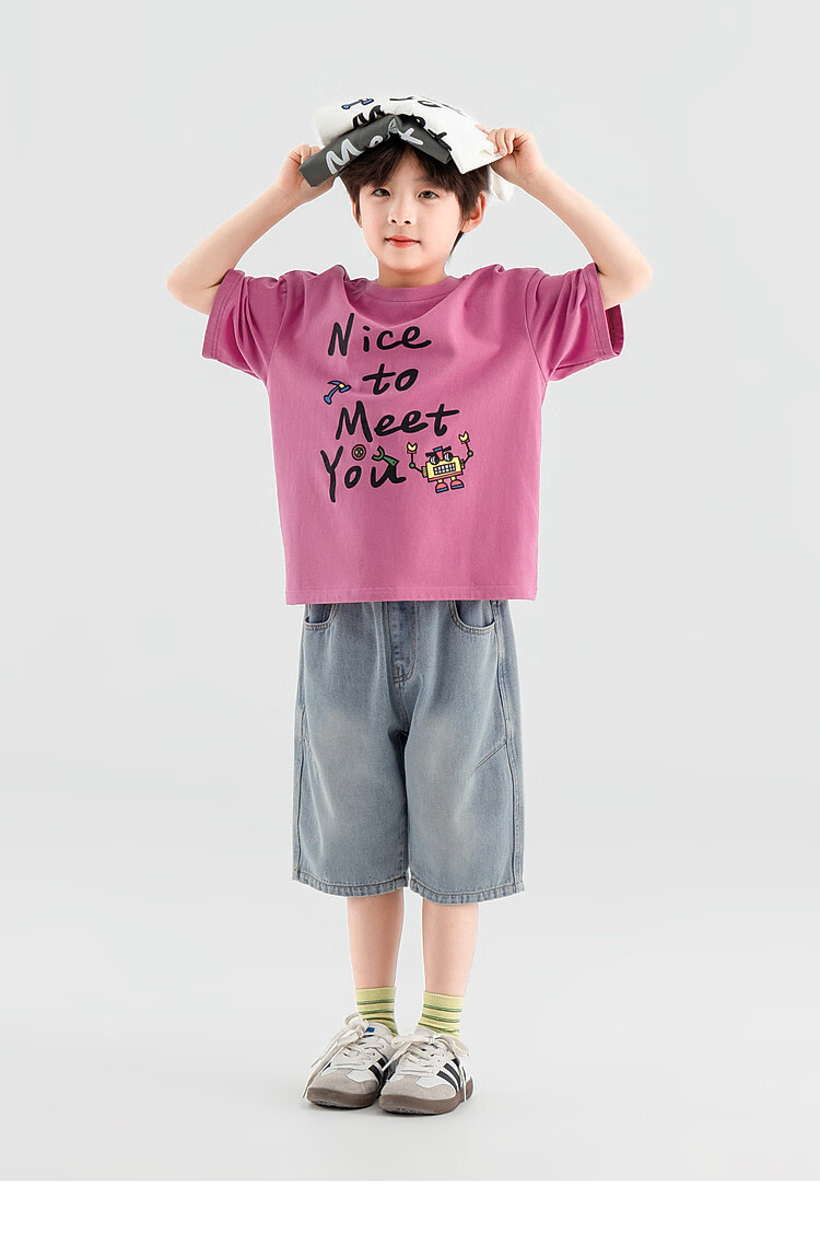 Duoduo Home [Skin-friendly Cooling, Breathable] Boys' T-Shirt 2026 Summer Children's Comfortable Cotton Loose Fit Crew Neck Short Sleeve 31