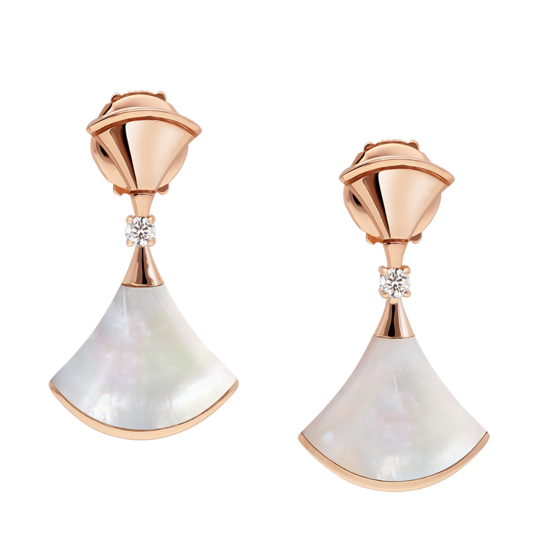 bvlgari宝格丽18k玫瑰金扇形镶饰珍珠白贝母钻石耳环or857283预售预售