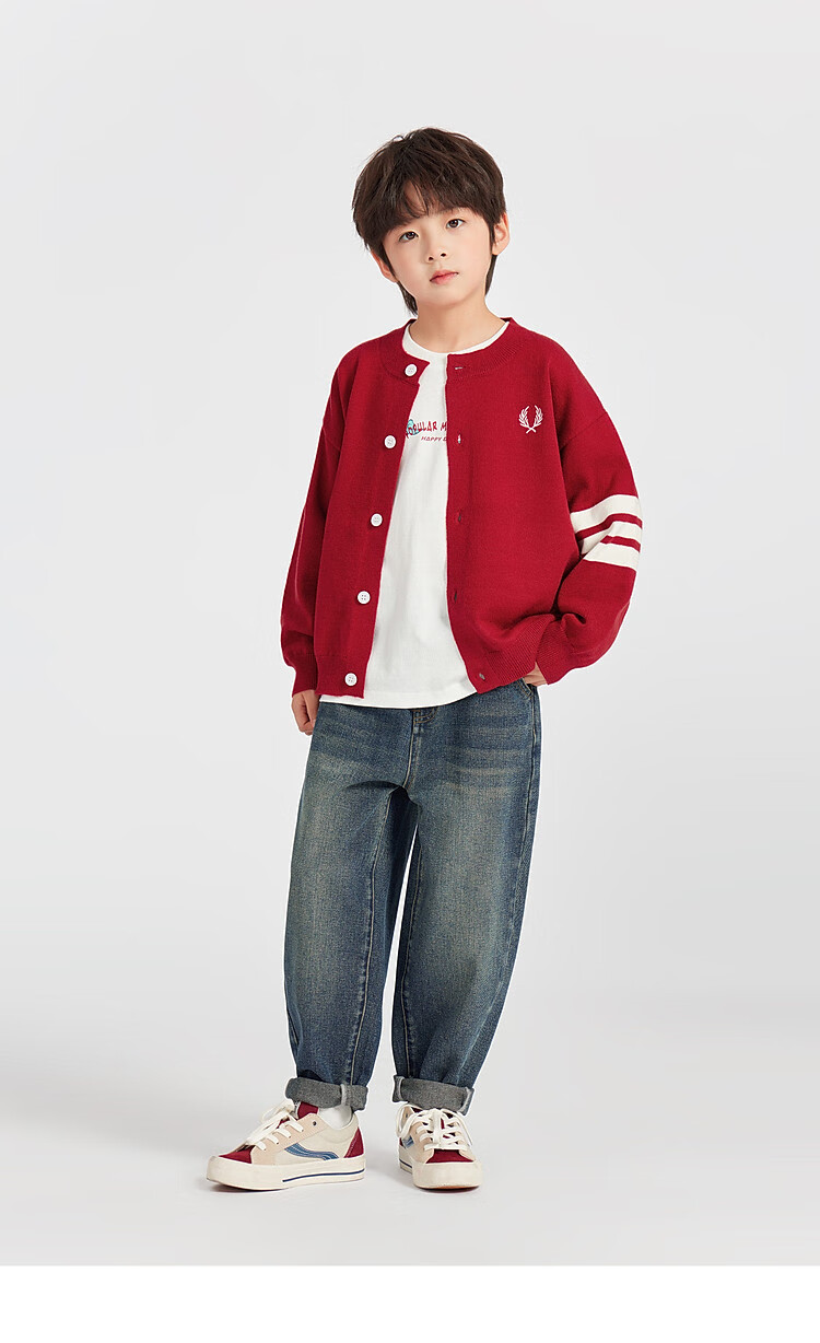 Duoduo Home Boys' Cardigan Sweater New Year Knit Jacket Spring Crew Neck School Style Versatile Top for Older Kids 10