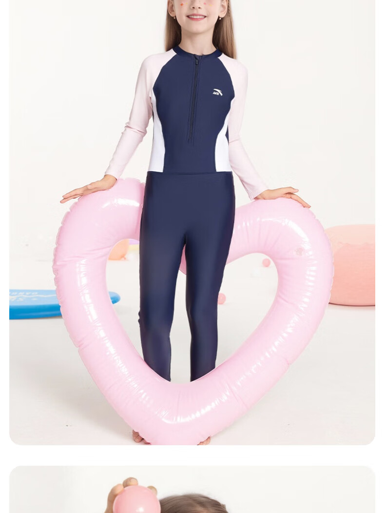 Anta Kids One-Piece Swimsuit New Long Sleeve Boys Girls Sun Protection Professional Training Swimwear for Girls Size 150 19