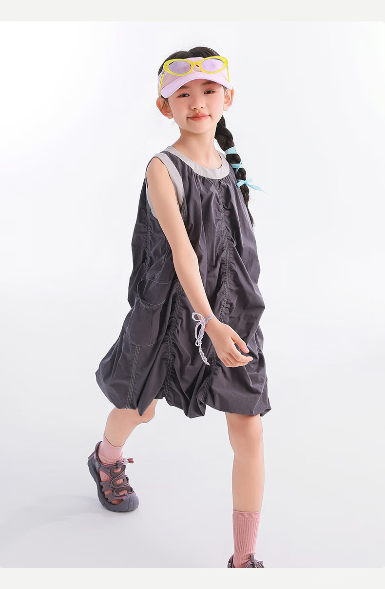 BANDOCIN Girls' Summer Pleated Dress, Lightweight And Breathable, for Older Children, 2026 New Style, Cloud Purple, Size 130 11