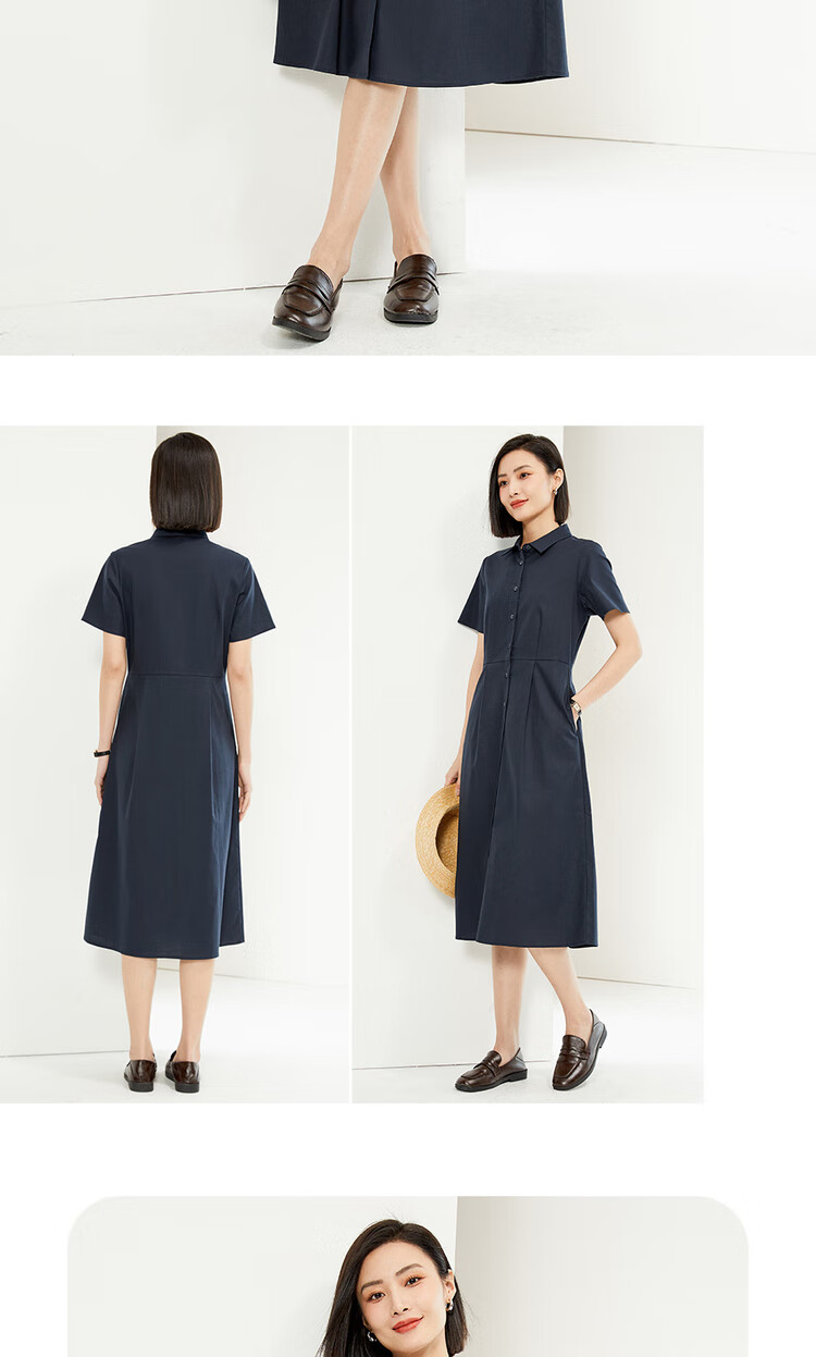 Giordano Women's Shirt Dress, Summer New Style, Lyocell Fabric, Commuter Waist-Cinching Lapel Short-Sleeve Dress, Women's Style 05465314 13