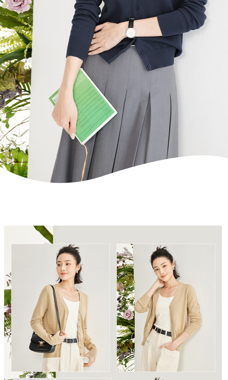 Giordano Knitted Cardigan for Women, Cotton V-Neck Sweater, Women's Outerwear, Solid Color Women's Jacket, 05350649 10