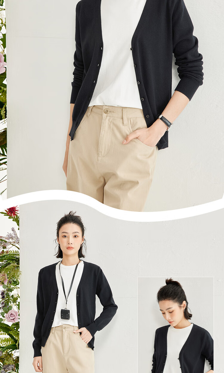 Giordano Knitted Cardigan for Women, Cotton V-Neck Sweater, Women's Outerwear, Solid Color Women's Jacket, 05350649 12