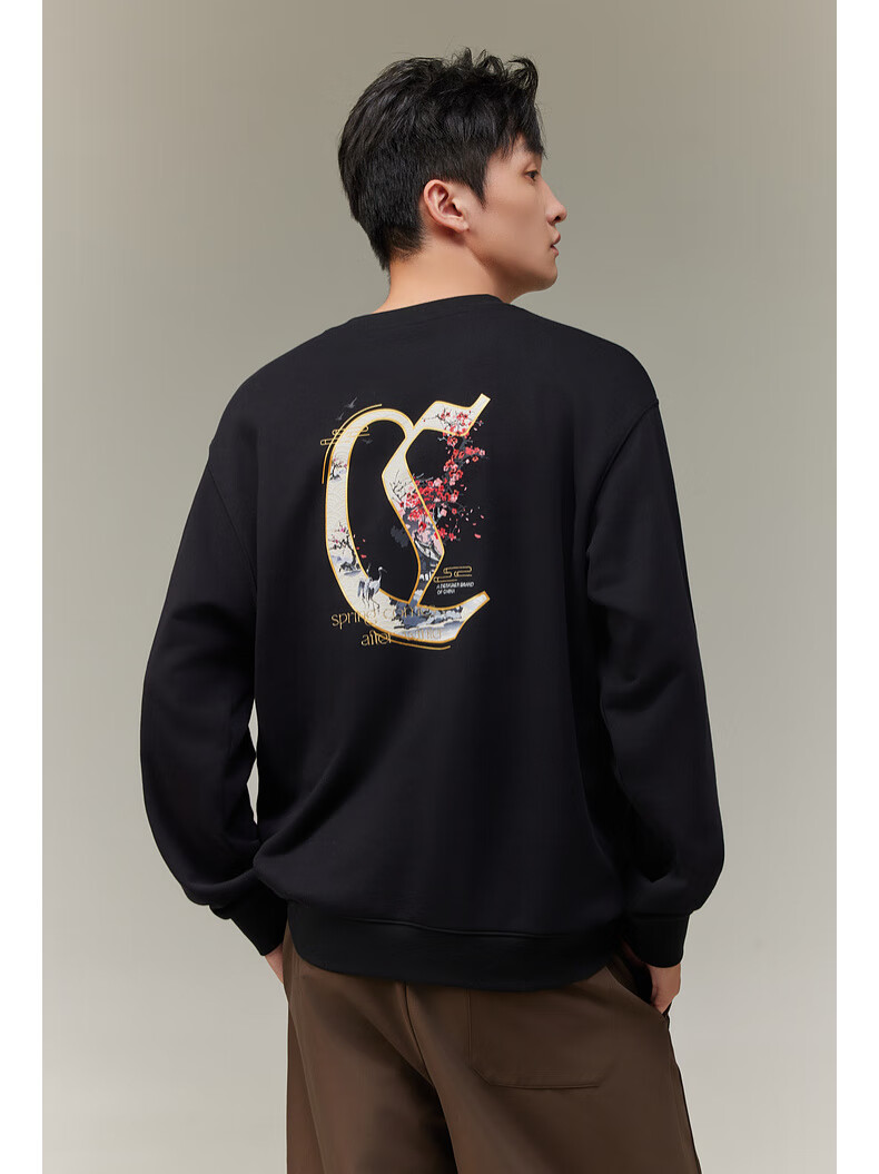CABBEEN 340G Cotton Sweatshirt Men's Foaming Texture Printed Flash Line Embroidered Flower Winter Long Sleeve Sweatshirt 2