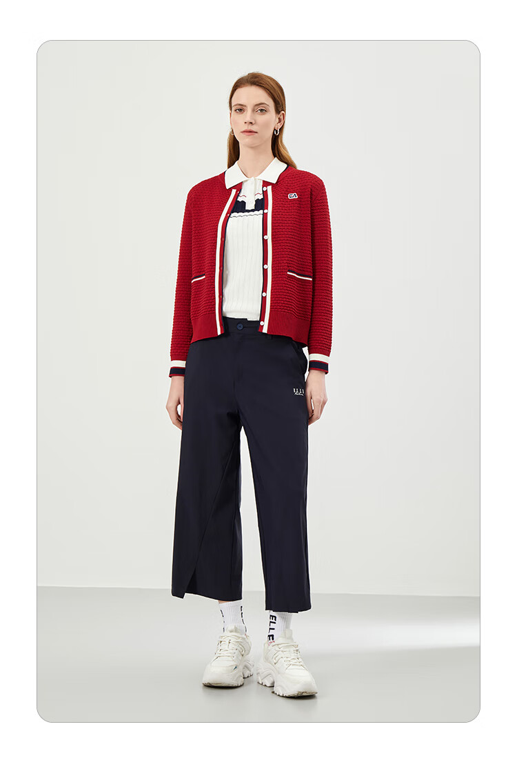 ELLE ACTIVE French Style Waffle Knit Cardigan for Women Casual Commuter Colorblock Soft Autumn Sweater Jacket Navy XL 8