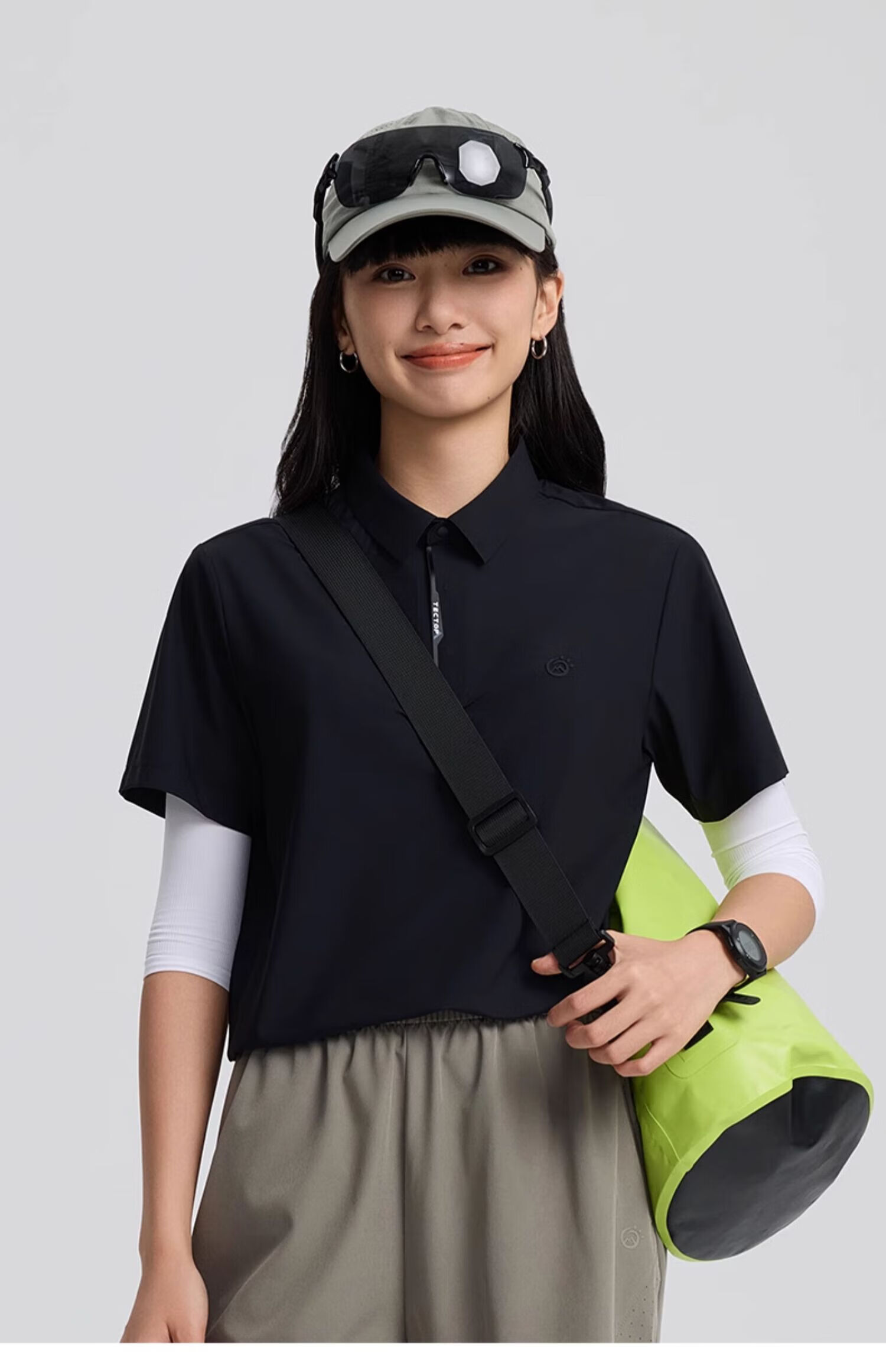 TECTOP Women's Dawn Gray Quick-Dry Short Sleeve Polo Shirt Summer Sun Protection Ice Silk Cooling S 40