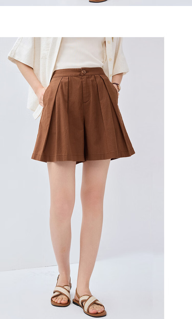 Giordano Women's Summer Lightweight Lyocell Pleated Wide-Leg Shorts with Elastic Waistband 05405305 10