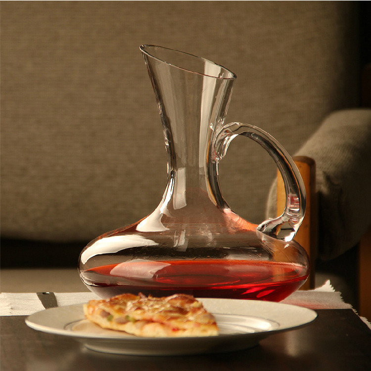 醒酒器带把红酒盛酒器倒酒器玻璃醒酒器斜口酒壶分酒器酒具干燥架 斜