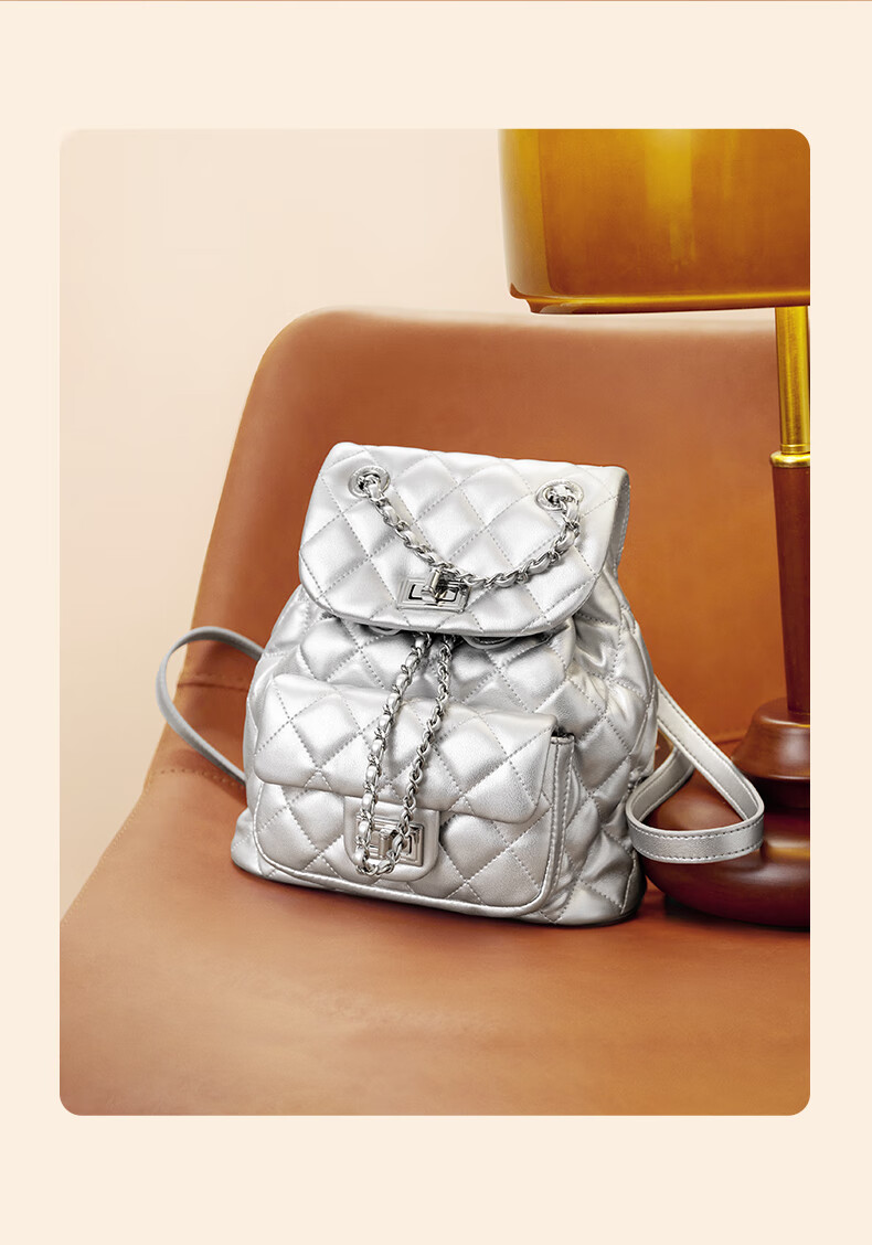 Belle Mother's Day Gift, Women's Quilted Chanel-Style Backpack, Lightweight Chain Crossbody Bag X7046CX4, Black 5