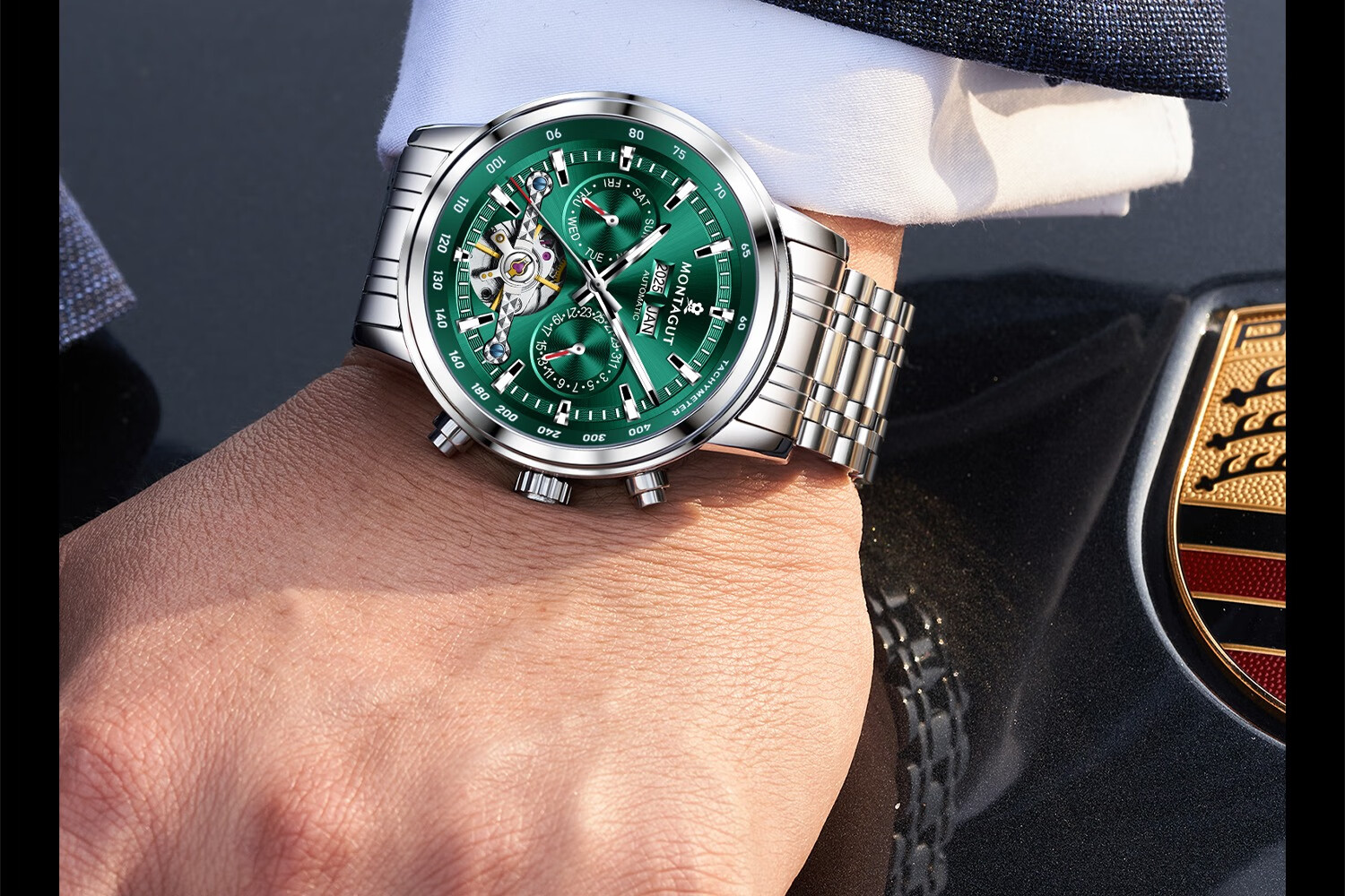 MONTAGUT Men's Skeleton Automatic Mechanical Watch Business Casual Multifunctional Men's Watch Spring Festival Gift 23