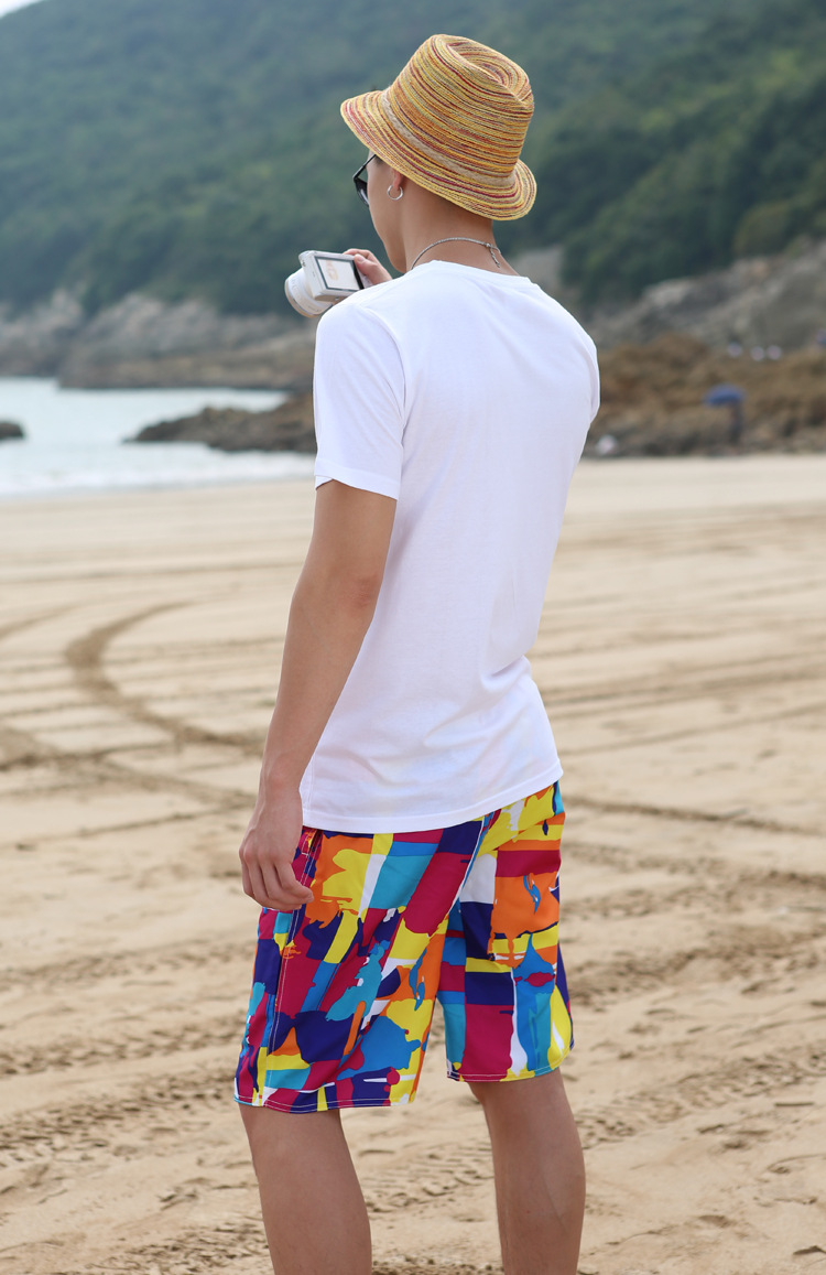 沙滩裤男海边度假套装宽松速干潮流大码加肥泰国海南三亚旅游衣服橘色