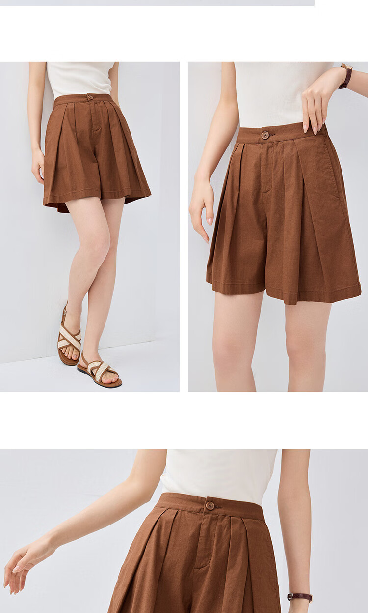 Giordano Women's Summer Lightweight Lyocell Pleated Wide-Leg Shorts with Elastic Waistband 05405305 11